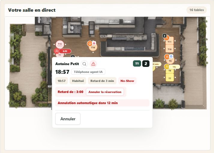 Retard et règle d’annulation affichés pour la réservation fictive d’Antoine Petit
