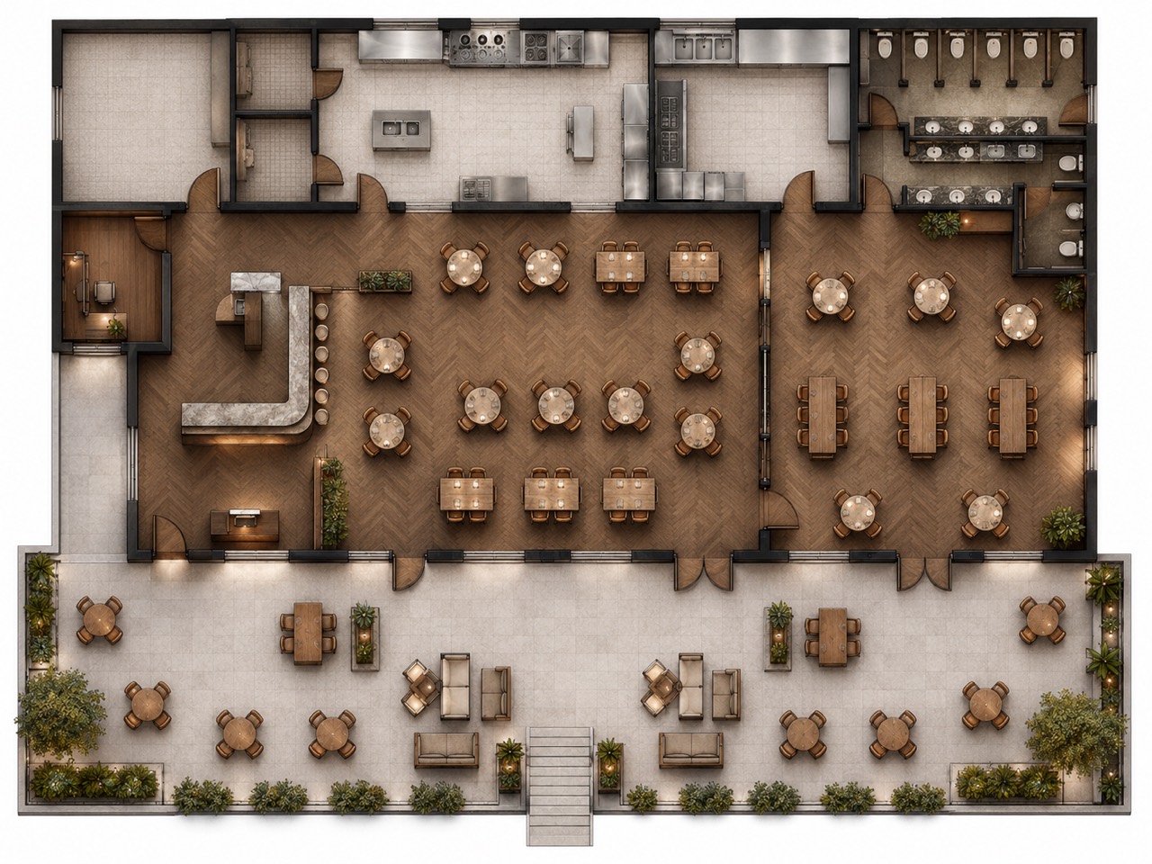 Plan immersif réaliste du restaurant
